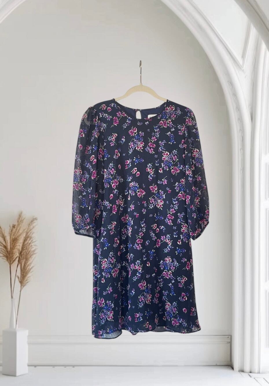Calvin Klein Navy Blue Floral Shift Classy Dress Size 6